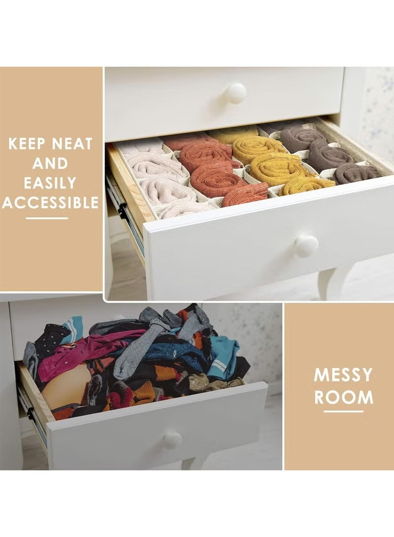 ELASAR 3 Pack Wardrobe Organiser Drawer Organiser, 64 Cell Fabric Foldable Cabinet Dresser Closet Organizers and Storage Boxes for Organizing Socks, Underwear, Ties Belts (16+24+24 Cell Underwear Organizer, Beige) - Image 4
